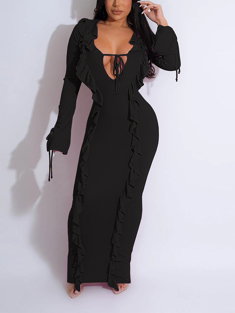 Ruffle Lace-Front Maxi Dresses
