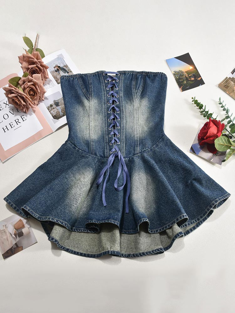 Denim Corset Lace-Up Dresses