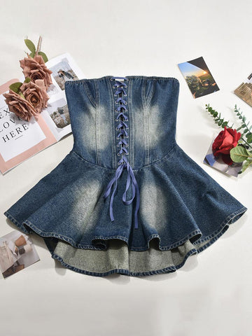Denim Corset Lace-Up Dresses