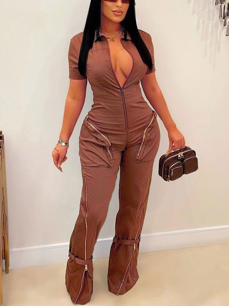 Zipper Cargo Pocket Utility Jumpsuits
