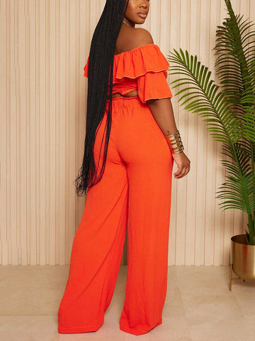 Ruffle Crop Top  Wide Pants Set