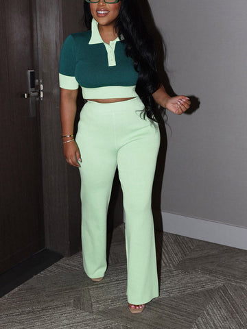 Contrast Crop Top Pants Set
