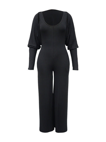 Ribbed Bolero  Jumpsuit Set