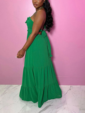 Halter Tie Waist Maxi Dresses