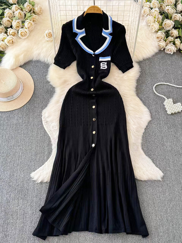 Knit Letter Embroidery Midi Dresses