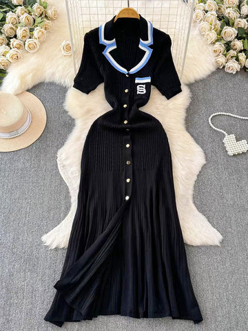 Knit Letter Embroidery Midi Dresses