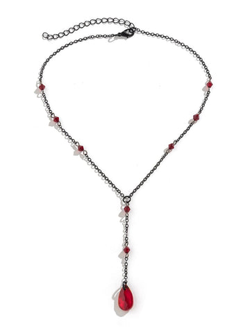 Gothic Black Teardrop Crystal Chest Chain Necklace