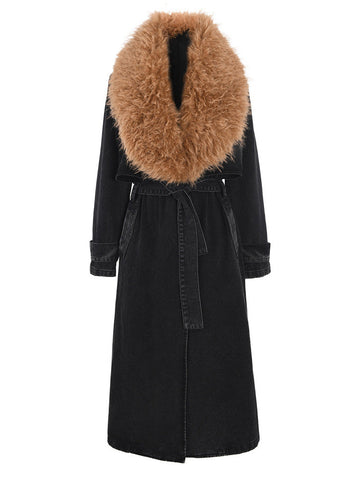 Fur Collar Denim Trench Coats