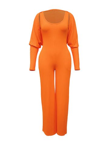 Ribbed Bolero  Jumpsuit Set