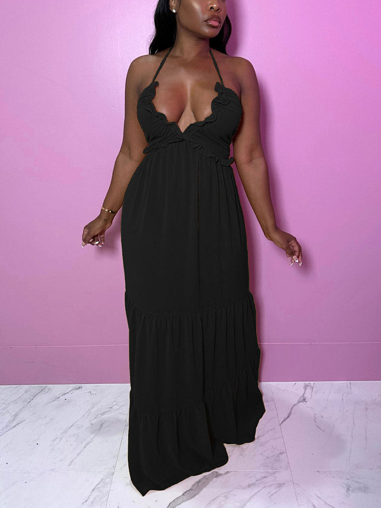 Halter Tie Waist Maxi Dresses