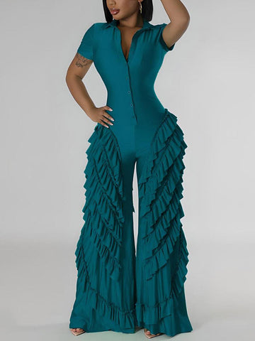 Ruffle Wide Leg Jumpsuits