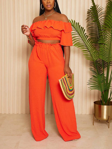 Ruffle Crop Top  Wide Pants Set