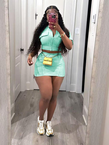 Ribbed Crop Top Skirt Set