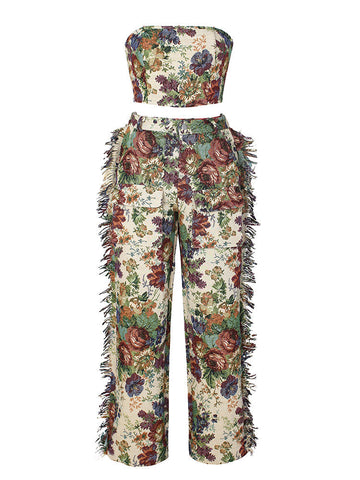 Vintage Tube Top Fringe Pants Set