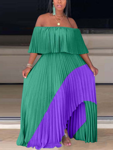 Off Shoulder Ombre Pleated Maxi Dresses