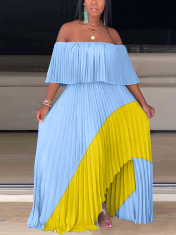 Off Shoulder Ombre Pleated Maxi Dresses