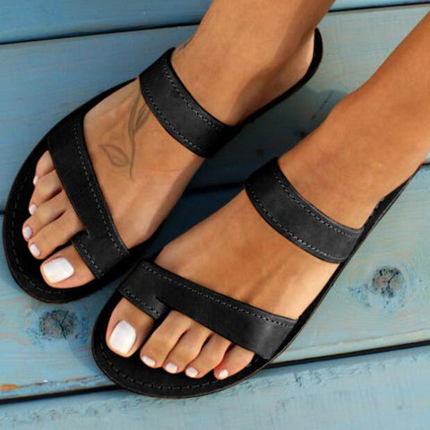 Open-toe Double Band Flats Slippers