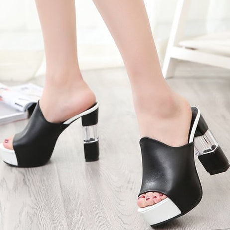 Open Toe Platform Nude Chunky Heel Sandals