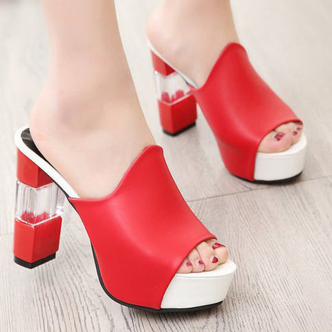 Open Toe Platform Nude Chunky Heel Sandals