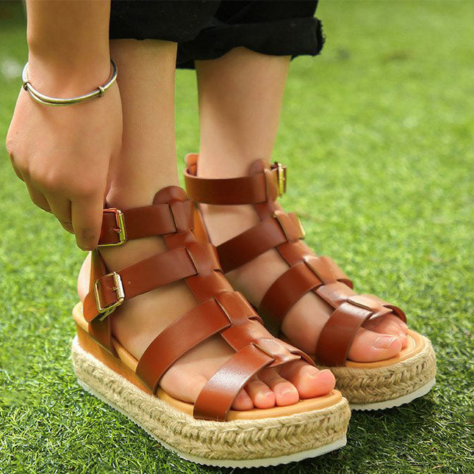 PU Espadrille Platform Sandals With Buckles