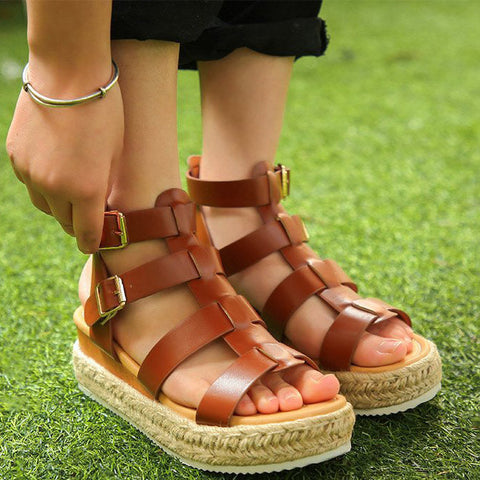 PU Espadrille Platform Sandals With Buckles