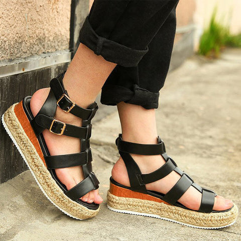 PU Espadrille Platform Sandals With Buckles