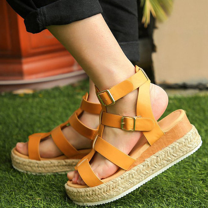 PU Espadrille Platform Sandals With Buckles