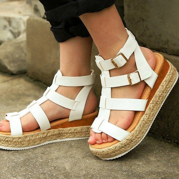 PU Espadrille Platform Sandals With Buckles