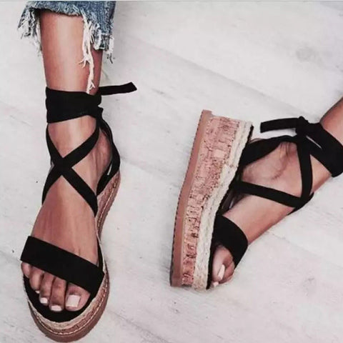 PU Gladiator Shoes Wedge Open-toe Sandals