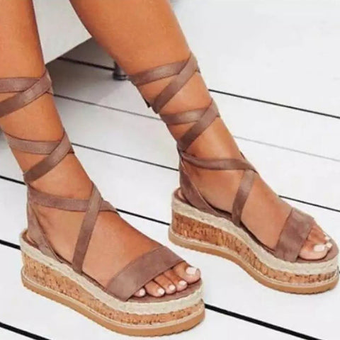 PU Gladiator Shoes Wedge Open-toe Sandals