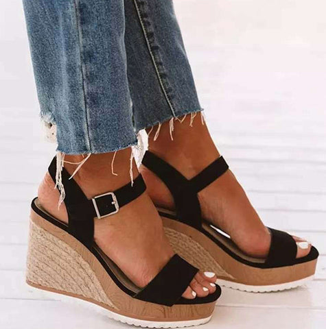 PU Wedge Heel Sandals With Buckle