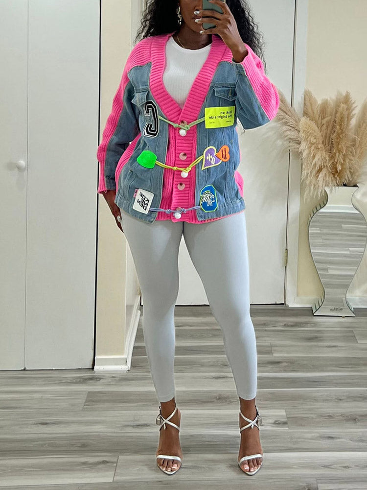 Button Denim Knit Cardigans