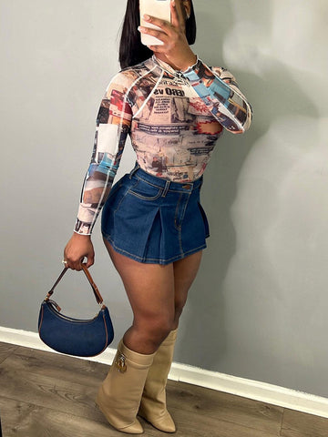 Denim Pleated Skorts
