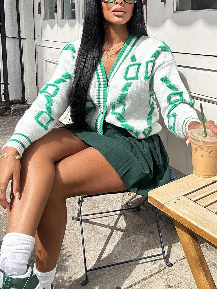 Contrast Letter Knit Cardigans
