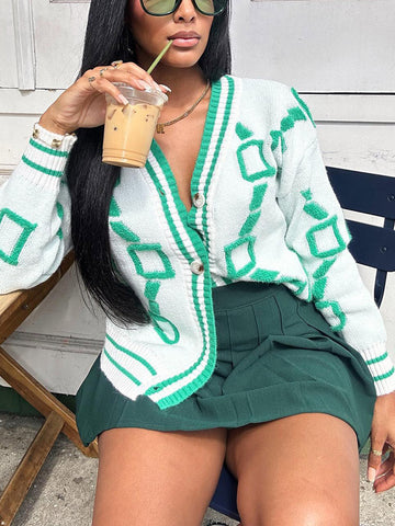 Contrast Letter Knit Cardigans