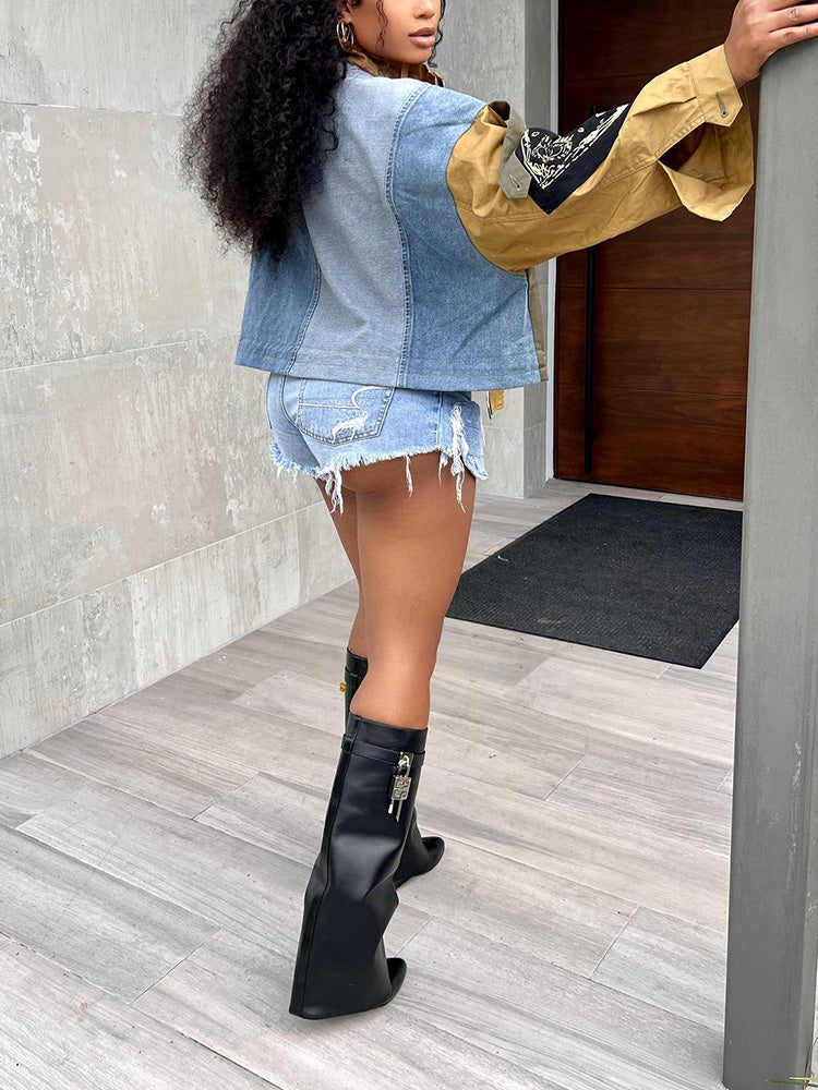 Cropped Contrast Denim Jackets