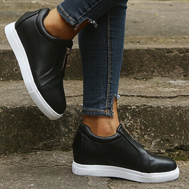 Patent Leather Zipper Decor Flats