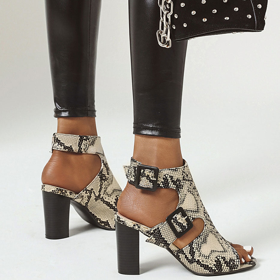 Peep Toe Heels Serpentine Sandals With Buckles