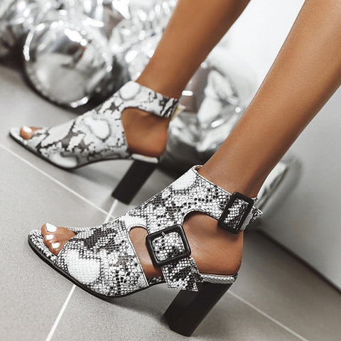 Peep Toe Heels Serpentine Sandals With Buckles