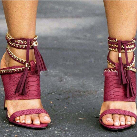 Peep Toe High Heel Lace-up Sandals