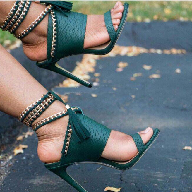 Peep Toe High Heel Lace-up Sandals