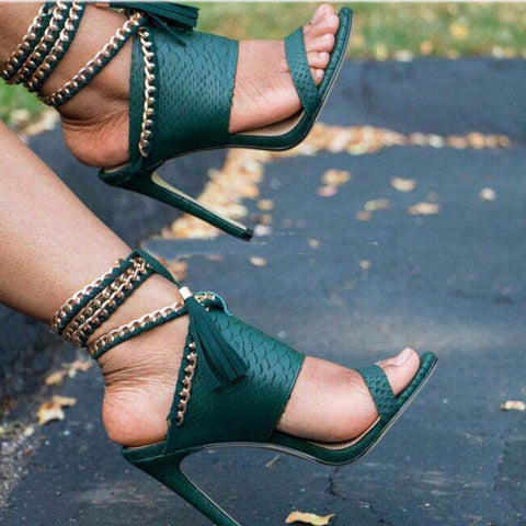Peep Toe High Heel Lace-up Sandals