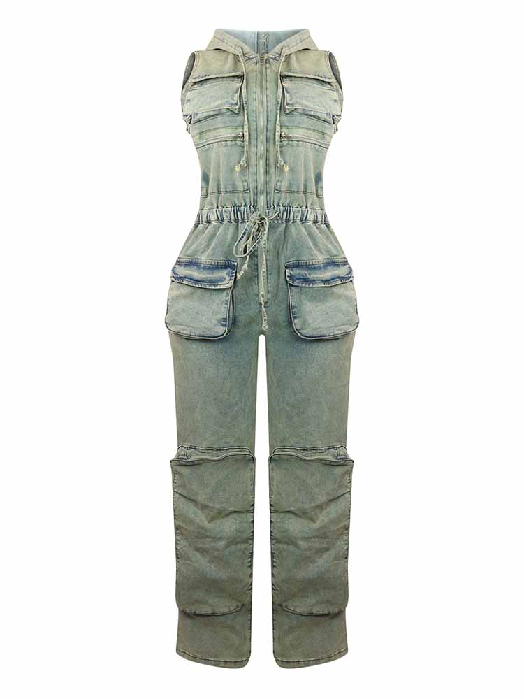 Vintage Hoodie Denim Jumpsuits