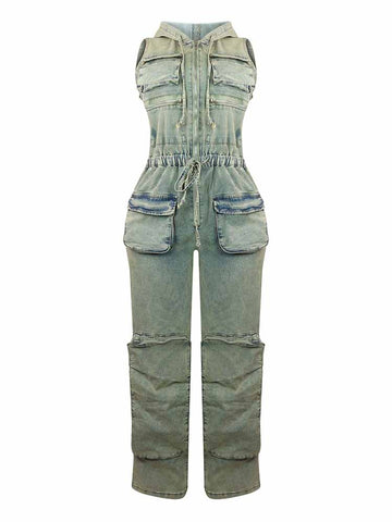 Vintage Hoodie Denim Jumpsuits