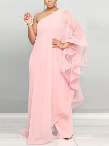 One Shoulder Ruffle Flowy Jumpsuits