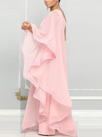 One Shoulder Ruffle Flowy Jumpsuits