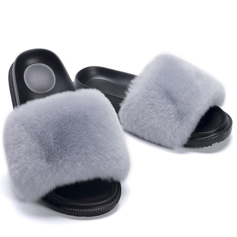 Fluffy Open-toe Flats Slippers