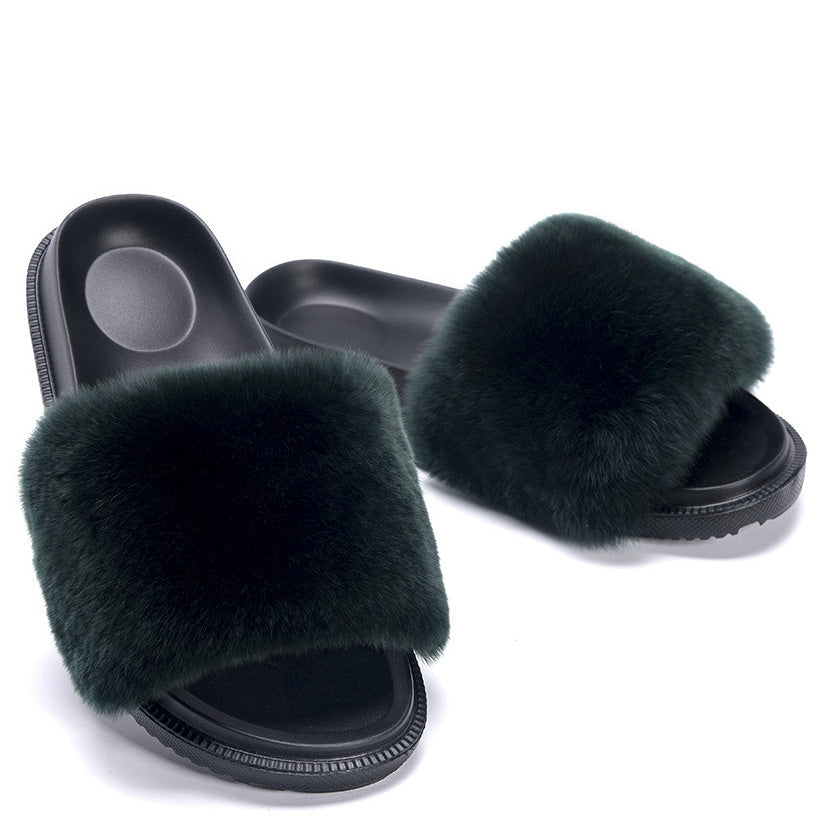 Fluffy Open-toe Flats Slippers