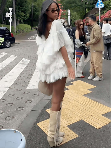 Pleated Ruffle Mini Dress