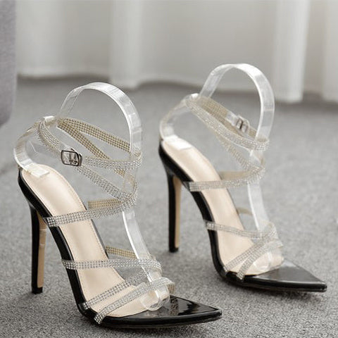 Pointed Toe Gladiator Shoes Rhinestone Stiletto Heel Sandals